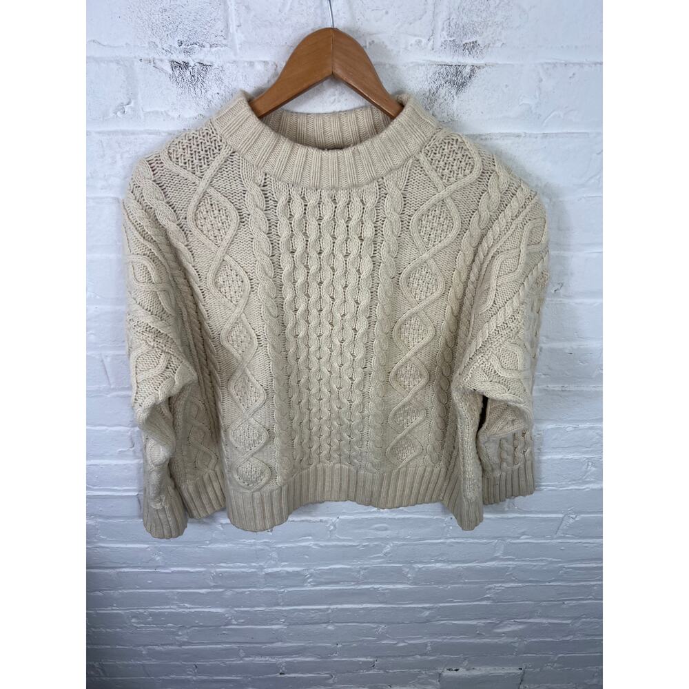 J. Crew Women's Crew-Neck Cable-knit Sweater Long Sleeve in Beige Size Small - Picture 1 of 5